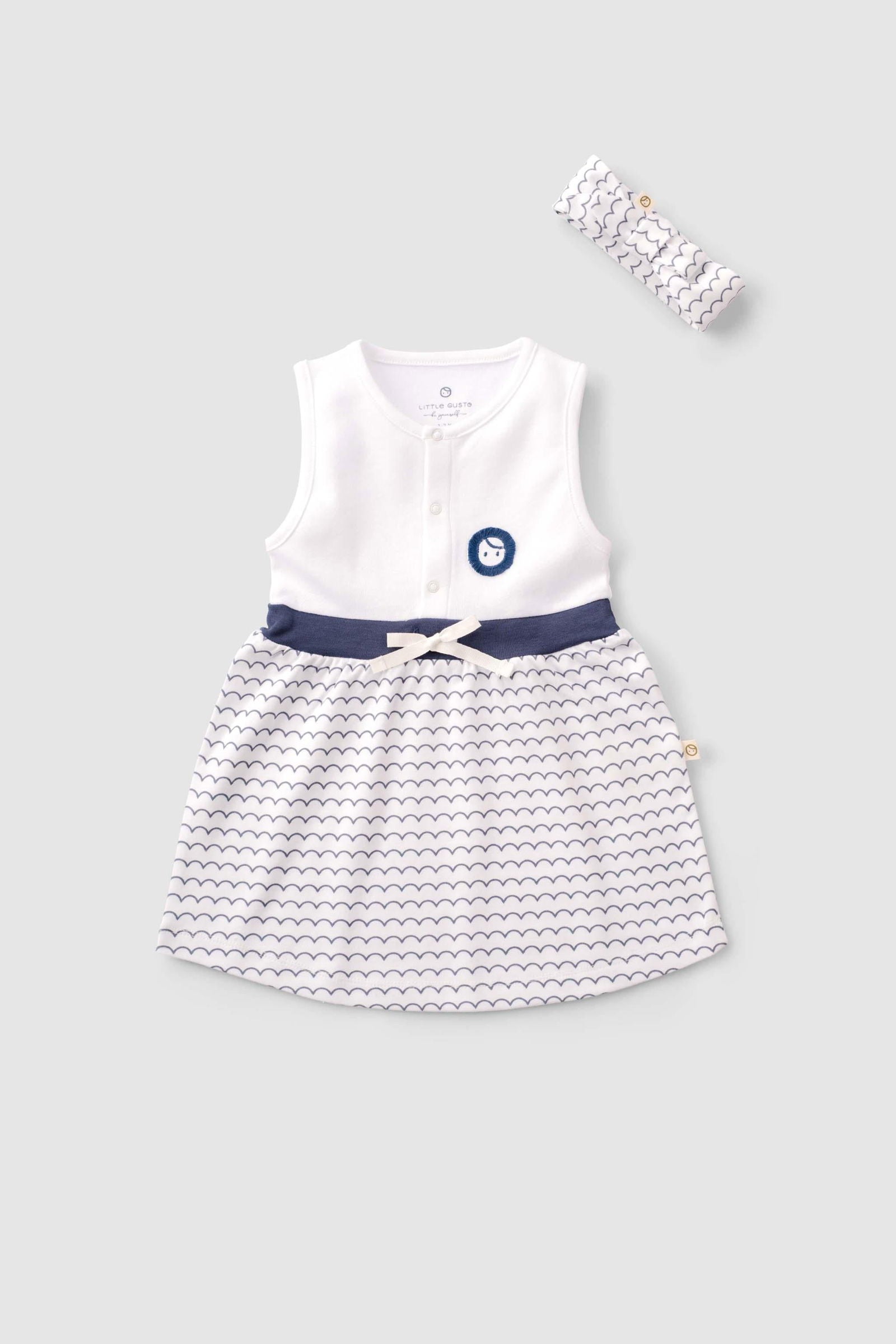 Wave Print Organic Baby Dress & Headband Set