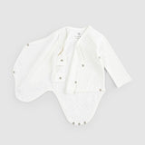 Organic Cotton Pointel Long Sleeve Ecru Double-breasted Bodysuit