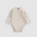 Organic Cotton Pointel Long Sleeve Beige Double-breasted Bodysuit