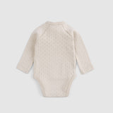 Organic Cotton Pointel Long Sleeve Beige Double-breasted Bodysuit
