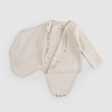 Organic Cotton Pointel Long Sleeve Beige Double-breasted Bodysuit