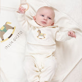 Organic Cotton Baby Collared Sleepsuit with Foal Embroidery - Playtime