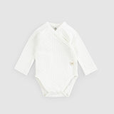 Organic Cotton Pointel Long Sleeve Ecru Double-breasted Bodysuit