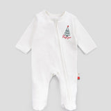 Organic Cotton Footed Baby Sleepsuit - Christmas Tree Embroidery