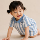 Organic Cotton Muslin Peter Pan Collar Romper – Blue Stripe