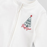 Organic Cotton Footed Baby Sleepsuit - Christmas Tree Embroidery