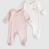 Organic Cotton 2 Pack Baby Sleepsuit Set - Blue & Ecru