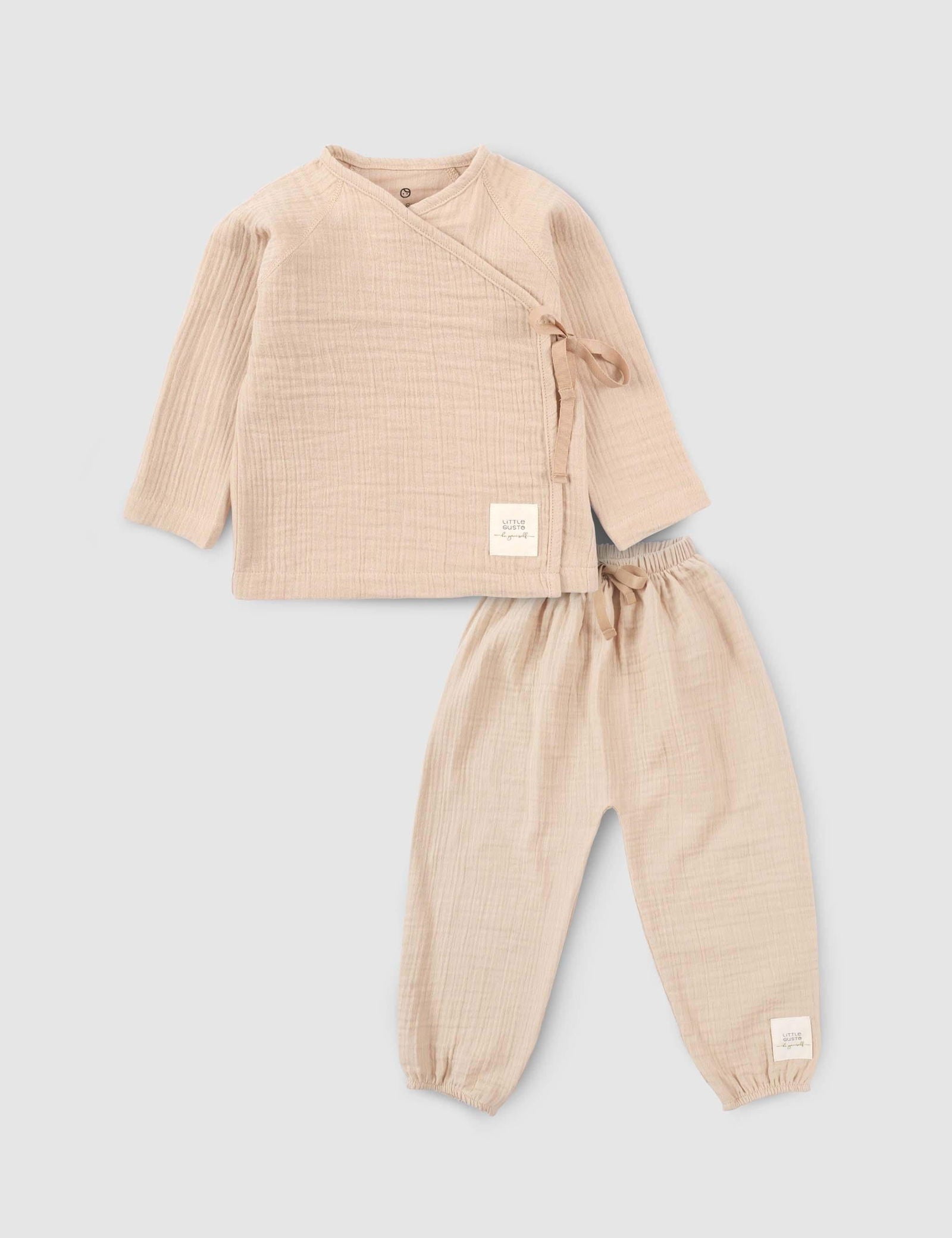 organic muslin baby set beige two piece outfit