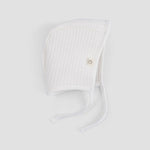 white ribbed baby bonnet organic cotton textured hat detail2