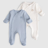 Organic Cotton 2 Pack Baby Sleepsuit Set - Blue & Ecru
