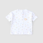 baby wearing organic cotton outfit picnic pattern
