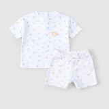 organic cotton baby shorts set picnic pattern front view
