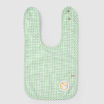 folded organic baby bib green picnic fabric
