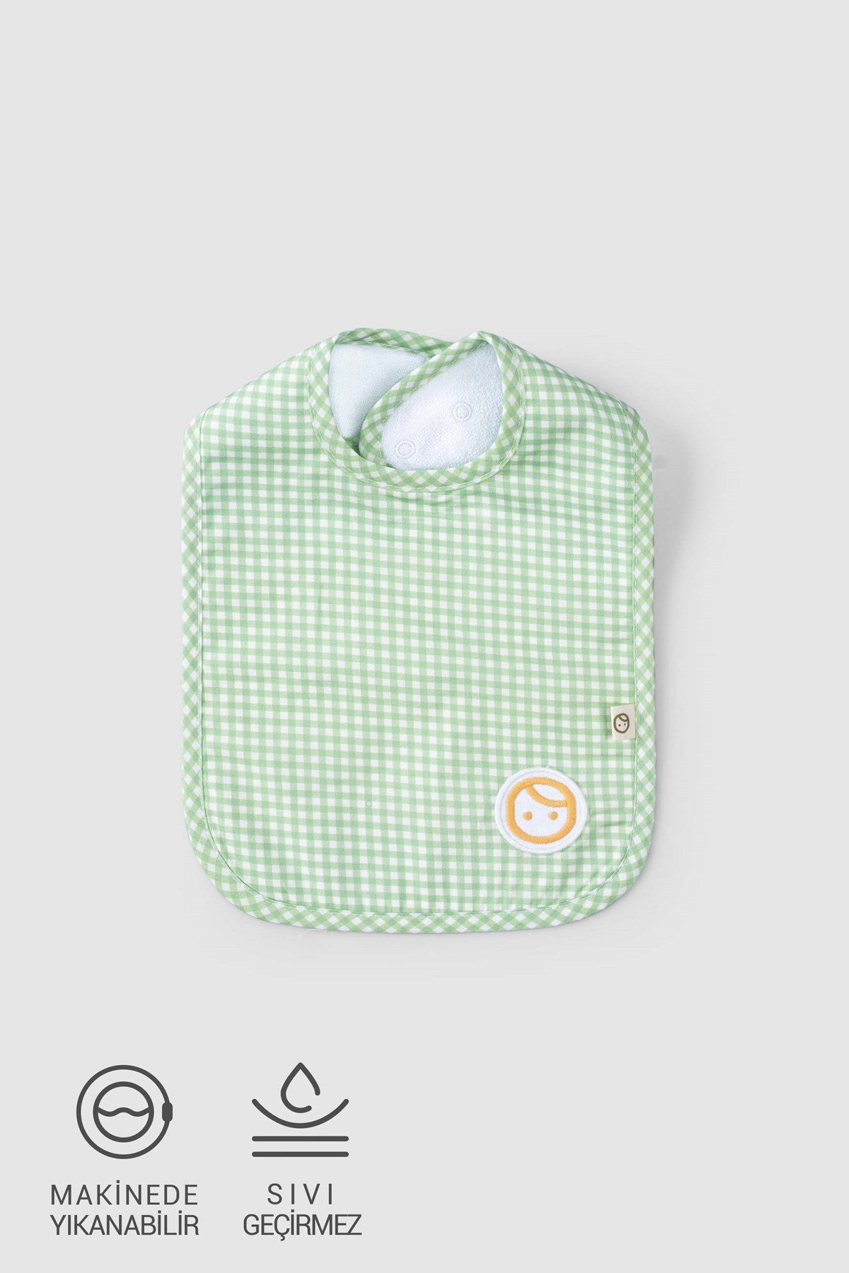 organic cotton waterproof baby bib green picnic pattern front