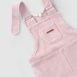 adjustable strap baby dungarees pink velour fabric