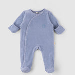 organic velour baby sleepsuit blue
