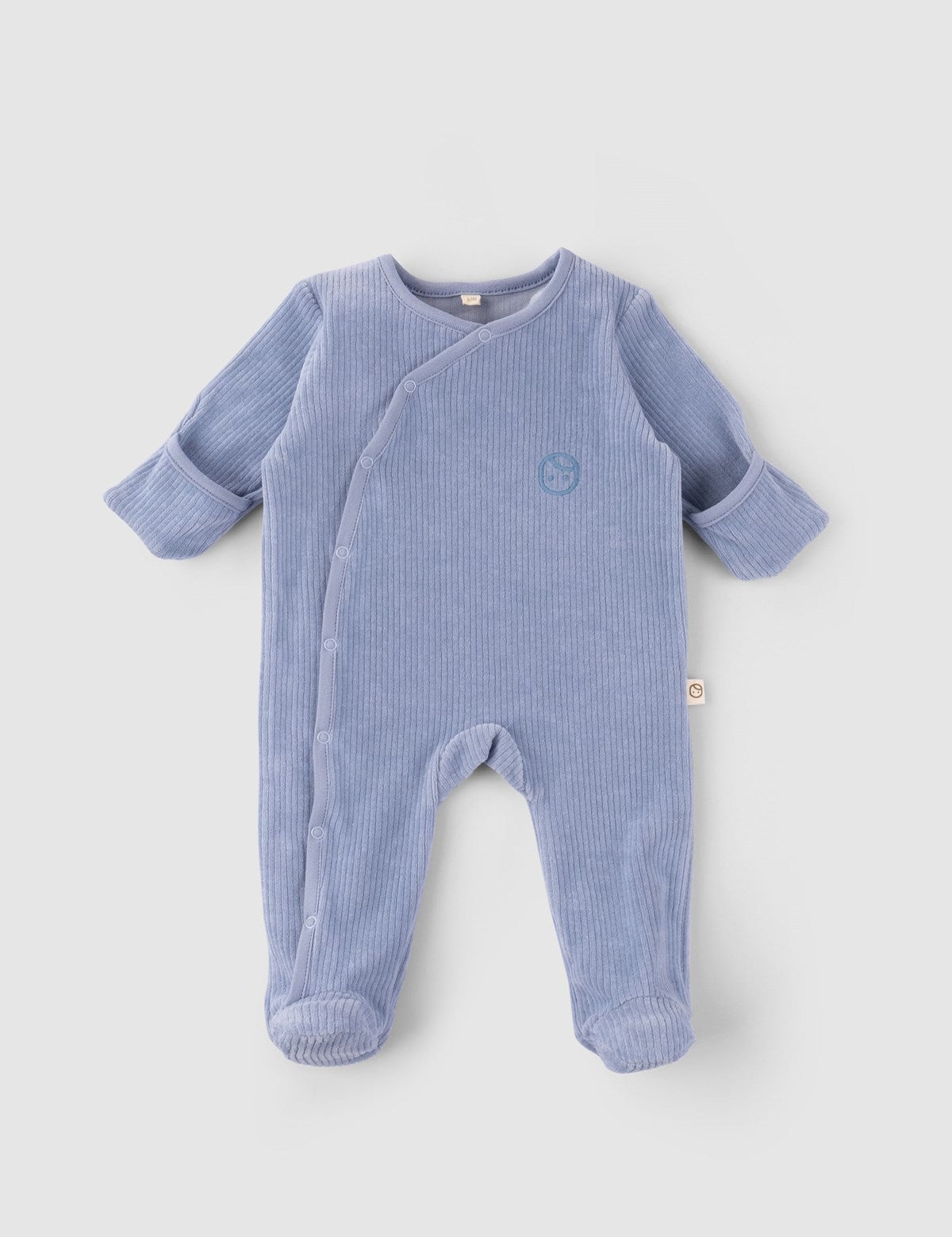 organic velour baby sleepsuit blue
