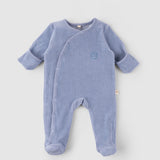 organic velour baby sleepsuit blue

