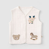 Quilted Organic Cotton Animal Appliqué Baby Vest – Ecru