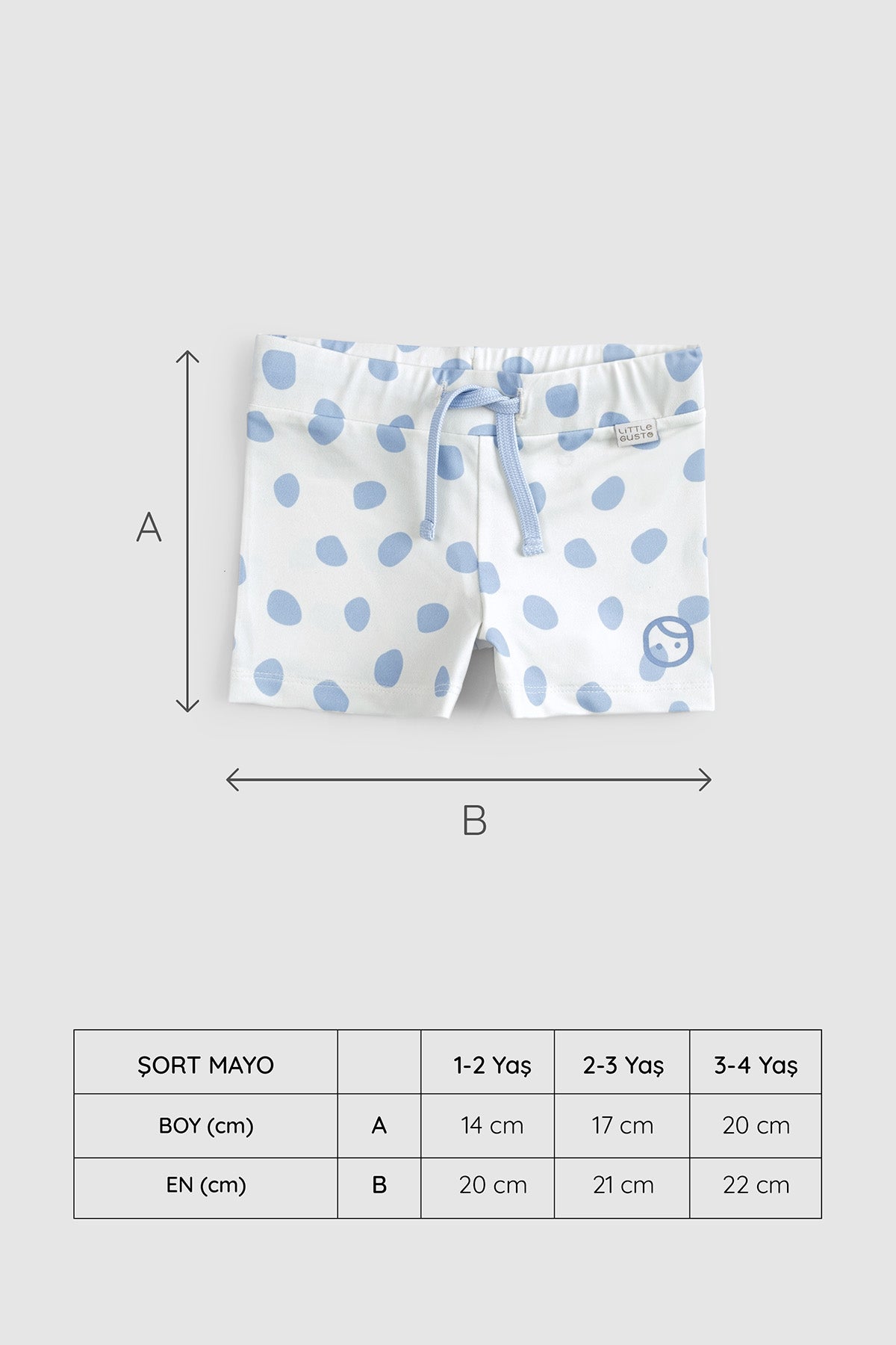 baby swim shorts blue dots back view