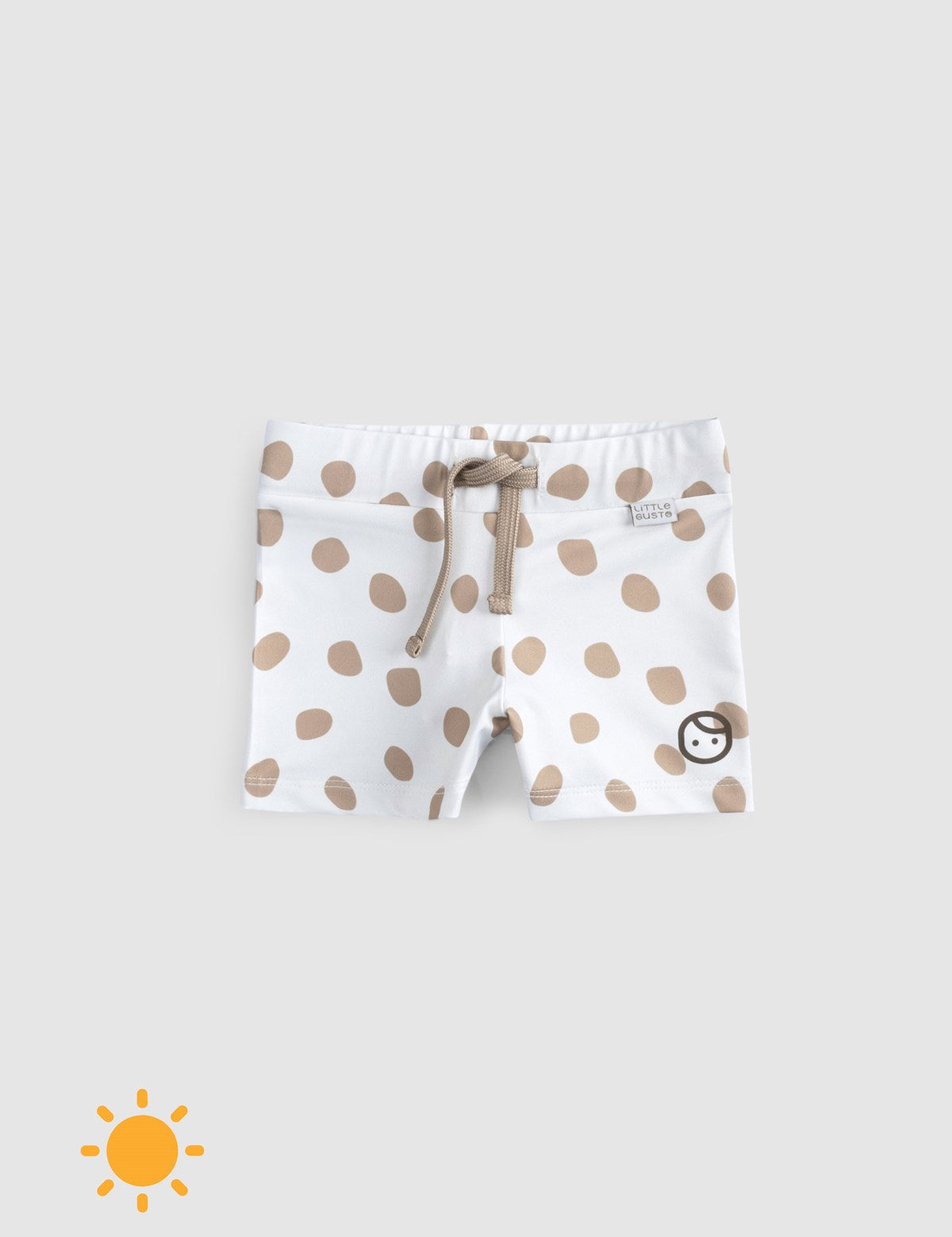 brown dot baby swimwear fabric detail