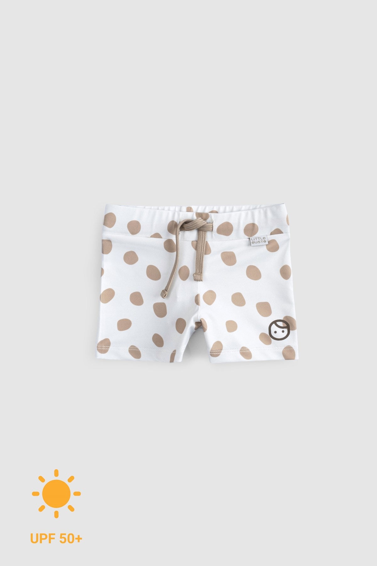 brown dot baby swimwear fabric detail