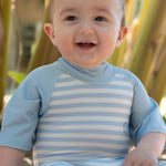 blue striped baby swimwear fabric detail