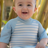 blue striped baby swimwear fabric detail