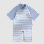 baby wearing uv protection sunsuit outdoor