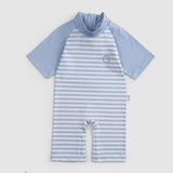 baby wearing uv protection sunsuit outdoor