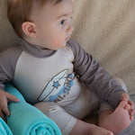 brown dot baby swimwear fabric detail